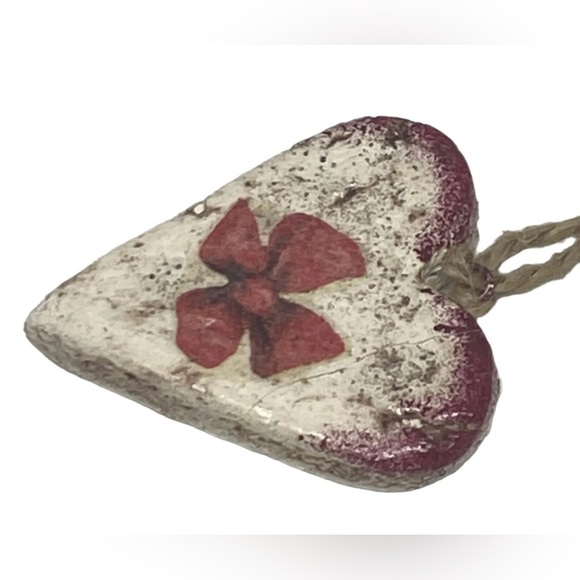 Handcrafted Retro Heart Christmas Salt Dough Ornament Red Bow Design Ukraine - Picture 5 of 16